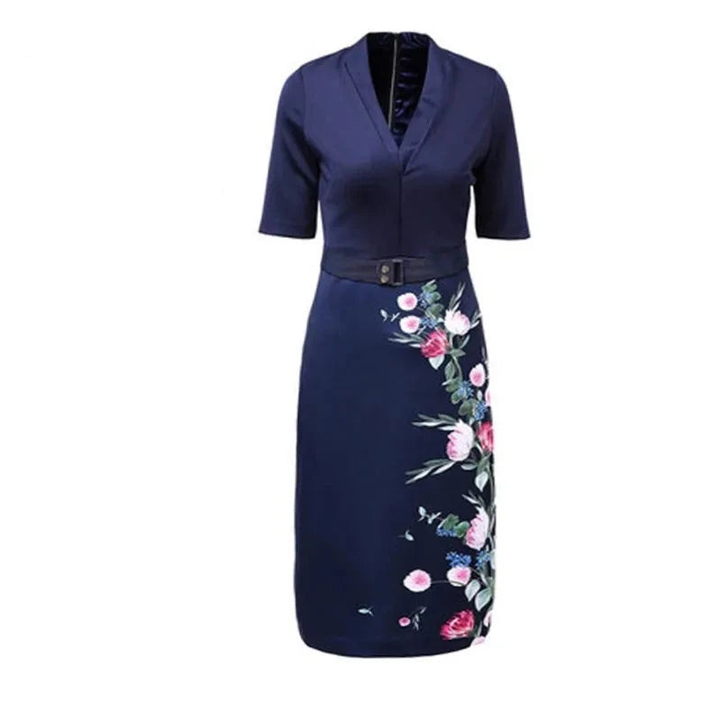 Floral Print V-Neck Pencil Dress