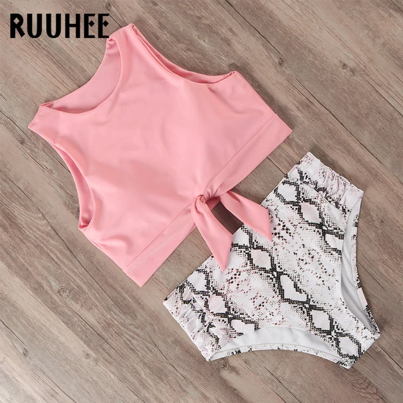 RUUHEE Swimsuit Women Bikini 2020 mujer Swimwear High Waist Bikini Set Sport Tops Bathing Suit Women Padded Beach Wear Biquinis